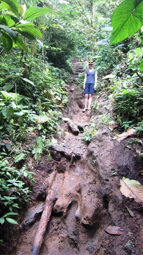 Juanita taking on the mud path up Chato Volcano. 