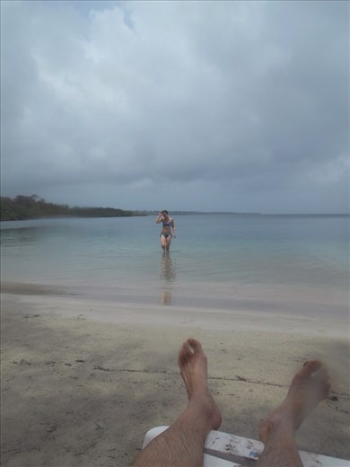 Our favourite beach in Bocas. Jorje relaxing at Starfish Beach. We got the lounge chair for free too - very rare !