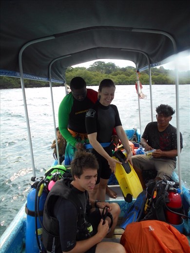 Juanita getting her gear and weight-belt on.