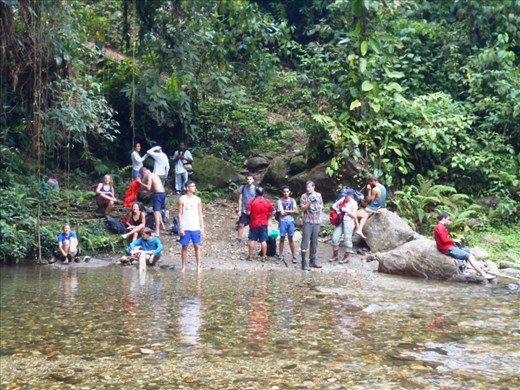 Hiking shoes off, wade across the river and put shoes back on.