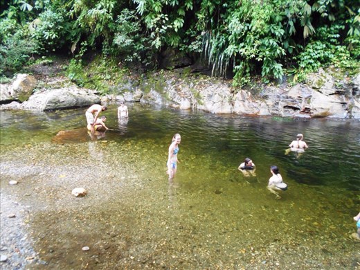 Juanita getting in the chilly water. Lovely once you're in it though.