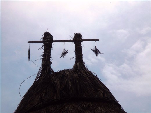 The symbols on top of the house to indicate the family residing. 