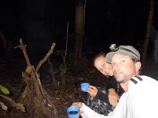 Enjoying the camp fire out in the jungle