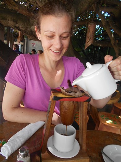 Best coffee of the trip yet, traditional Costa Rican dripped, with milk. Mmm mmmm.