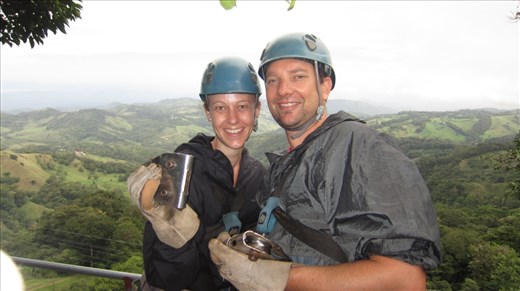 Waiting on a swaying platform to get on a zip-line.