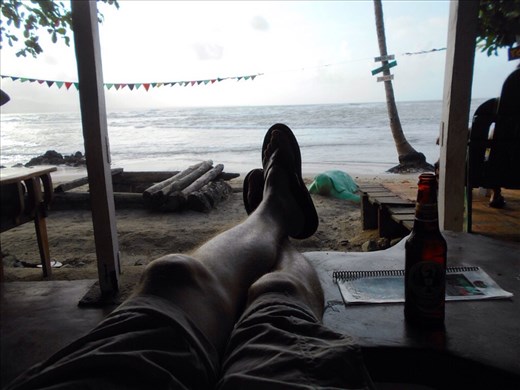 Perfect location on the beach for a bar. Jorje enjoying happy hour.