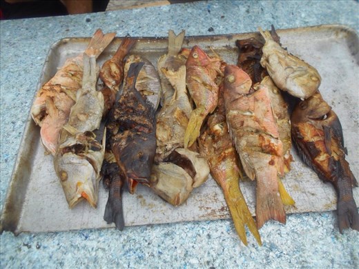 Lunch, speared and BBQ'd for us by local indians the Kuna 