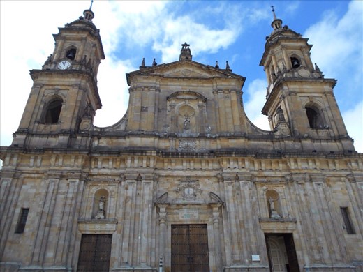 Sightseeing in Bogota. In Plaza de Bolivar (Bolivar Square), the Cathedral of Bogota.