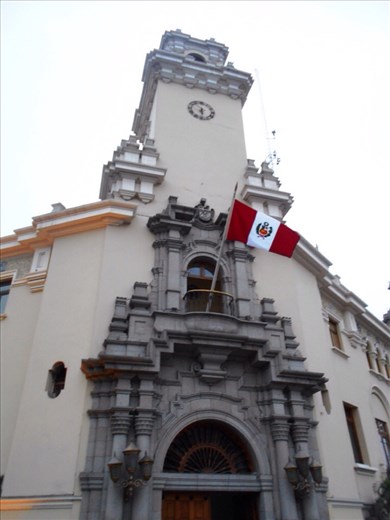 Lima city, well decorated with all the Peruvian flags still out from the Independence Day celebrations in July.