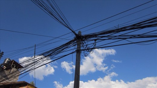 Another good South American electrical job. It's not unusual to find exposed wires in the shower cubicle too that you have to avoid. Keeps you on your toes.