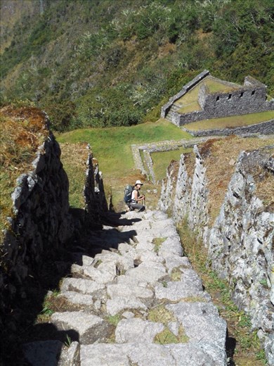 Juanita climbing down Winay Wayna