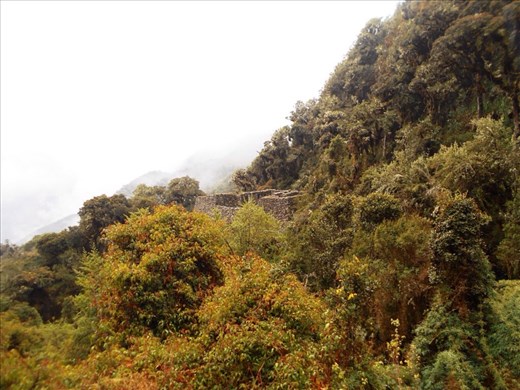 Looking across ruins towards Chaquicocha