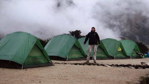 Jorje outside our tent at Llulluchapampa, Day 1. The little tent kept us dry and warm(ish) in -9 temperatures