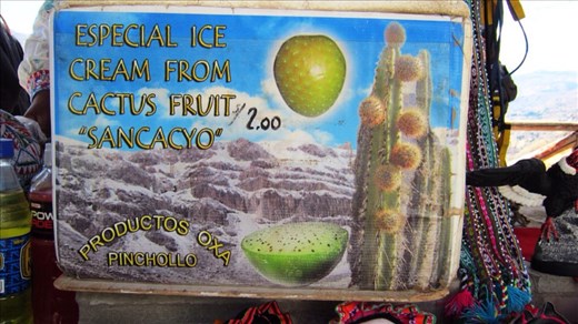 Fruit of the cactus made into yummy ice cream by the locals. Tastes like kiwi fruit.