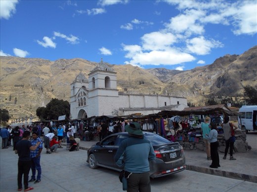 Tourist stop on the drive back from Colca Canyon, in Maca. The church was made from volcanic rock all carried from Arequipa city hundreds of kms away.