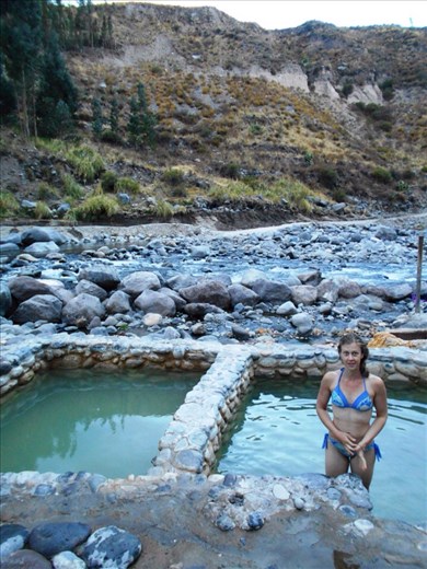 Getting in the natural hot springs. Divine !
