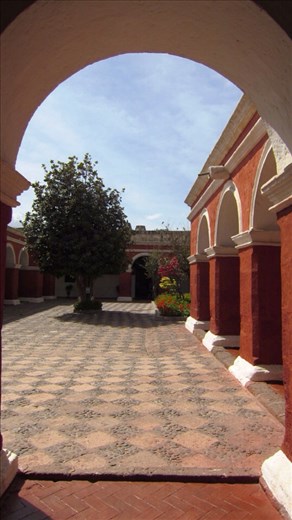 Entrance and courtyard of the monastery. The nuns were allowed out of their quarters and in the courtyard for 30 minutes a day for free conversation with the other nuns.