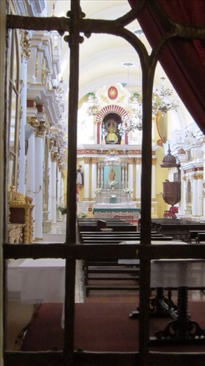 Church of Santa Caltalina. Pic taken through the metal grill that separates the nuns from everyone else also taking mass in the church. 