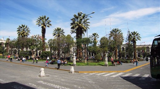 Plaza De Armas, the main square in Arequipa. Every city we go to seems to have a 