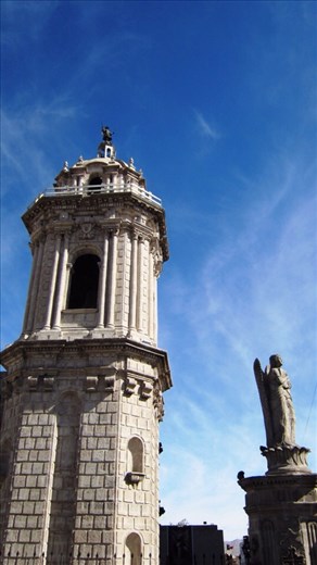 Colonial church in Yanque main (and only) square, very small town in between the mountain valleys.
