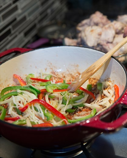 Sautéing the veggies.