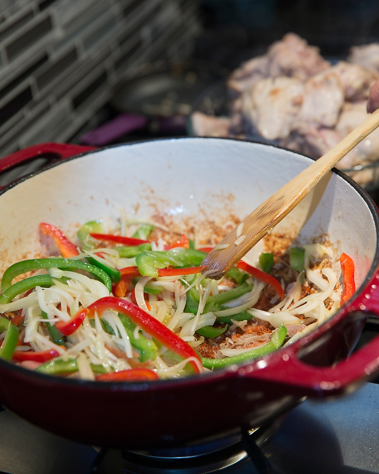 Sautéing the veggies.