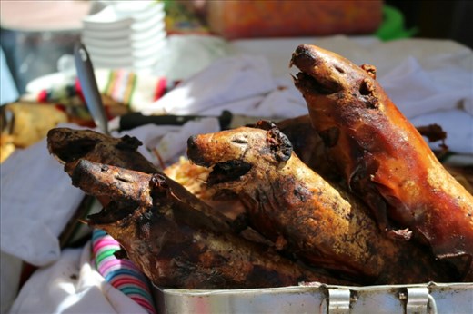 Whole roast guinea pig in the markets