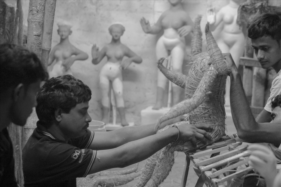 The base of  Idol making for Durga Pooja(a festival), in Bengal, India 
