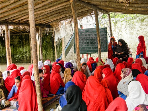One day Journalists will 'also' cover the progressive side of FATA. 
(While the red shawls silently pay tribute to Pakhtun nationalism, the UN funding for setting up this school for girls explicitly demonstrates the capitalist ideology of sustainable development gradually penetrating in FATA through foreign aid).  
