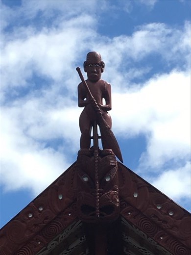 Polynesian carving on the ceremonial meeting house