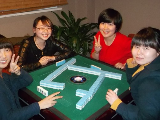 (L to R) - Wendy, Emily, Chloe, Suki playing Mahjong!