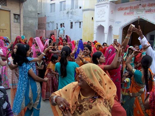 Wedding season is an elaborate affair in India.  The Sangeet ceremony is a pre-wedding celebration traditionally enjoyed by women only.  The ceremony marks the blessing of the young bride, Joginder, by her elders. This is followed by song, dance and general merriment in the streets of Pushkar, India. 