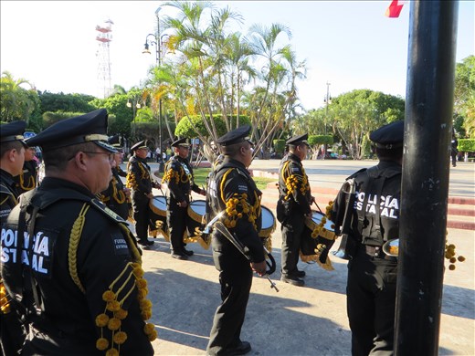 Military band parading and playing at flag lowering 6pm - Merida