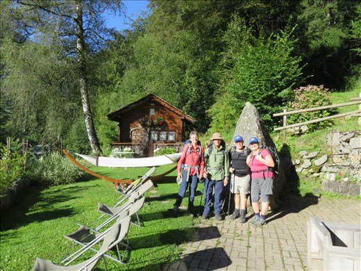 Les Houches - outside hotel ready to set off - day 1 of walk
