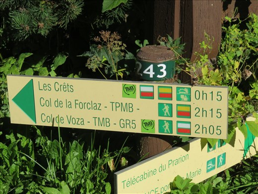Les Houches - The sign indicating the start of TMB - upwards-1007m