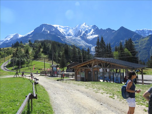 Col de Voza - 1653m - closer view of Mont Blanc.Water stop.Resort Hotel nearby.