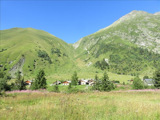 Looking back up to Col de Tricot  - about 4pm.A/noon tea at cafe in foreground