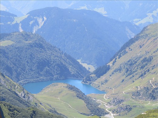 Looking down to lake whilst hiking along mountainside