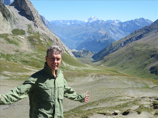 Looking forward into Italy at Col de la Seigne - lunch stop