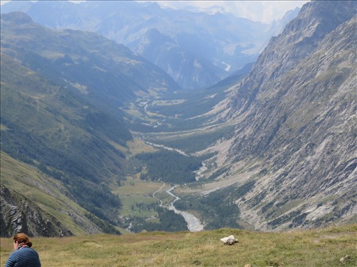 At Grand Col Ferret - 2537m- looking at last of Italy at lunchtime 