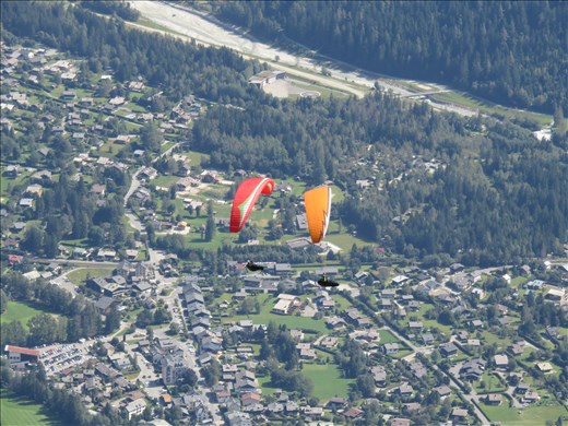 Paragliders over Chamonix - jump point is at our drink stop