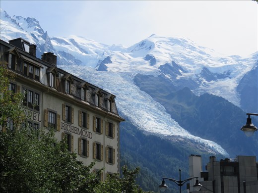 View from Chamonix square - MOnt Blanc seems right on top of the town