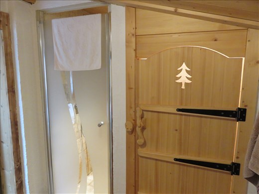 Toilet door - opp sink area (owner is a carpenter/decorator as well as host)