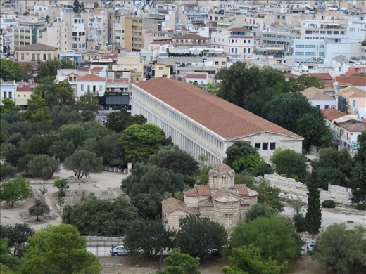 Athens  - view down to Stoa of Attalos from viewpoint near Acropolis