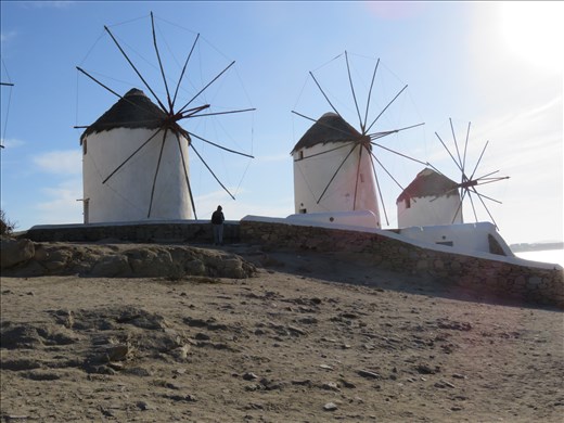 Mykonos - the Famous five windmills on a rise above the main town