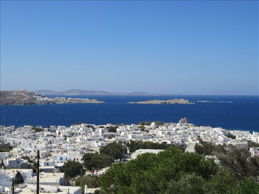 Mykonos -  view of town from behind and above