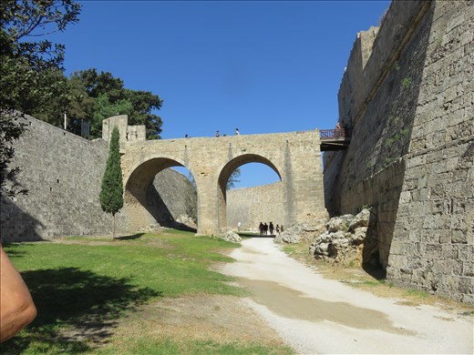Rhodes - old town - moat - bridge over moat to gate into town