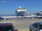 Rhodes - wharf - our hydrofoil  to Turkey dwarfed by cruise boat: by jugap, Views[458]