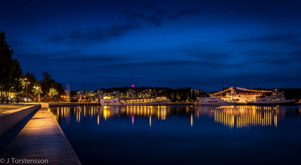 The city harbour at night. Late summer.