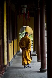 A monk strolls from building to building on Longhua Temple, Shanghai, China: by justinparsons, Views[225]